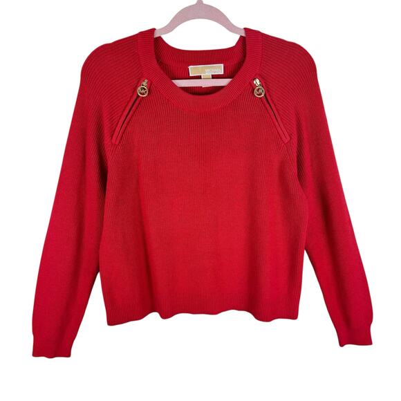 Michael Michael Kors Red Long Sleeve Pullover Cotton Blend Shaker Sweater Size L - Picture 1 of 5